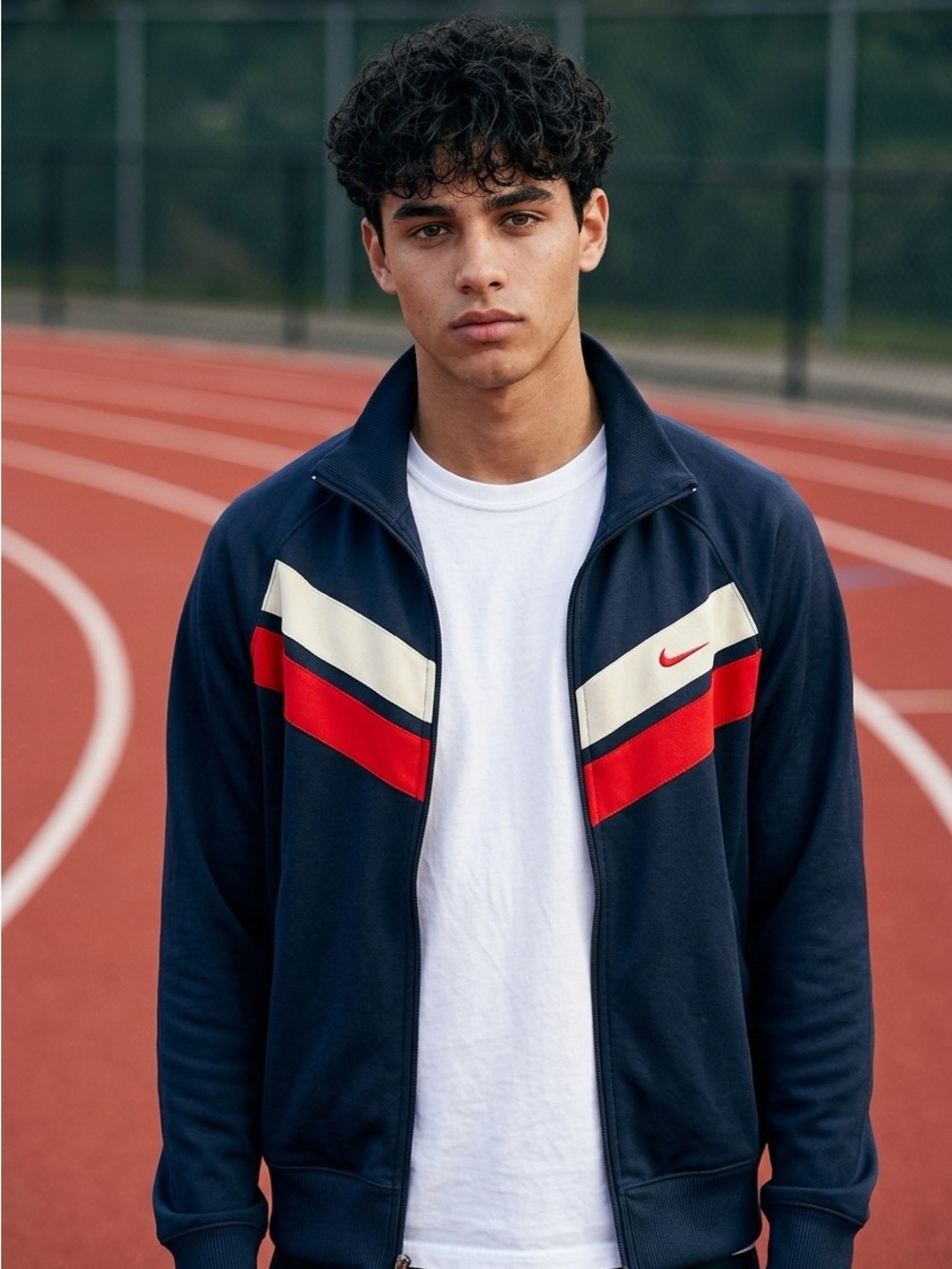 Nike Navy Jacket with Red and Cream Chevron Details